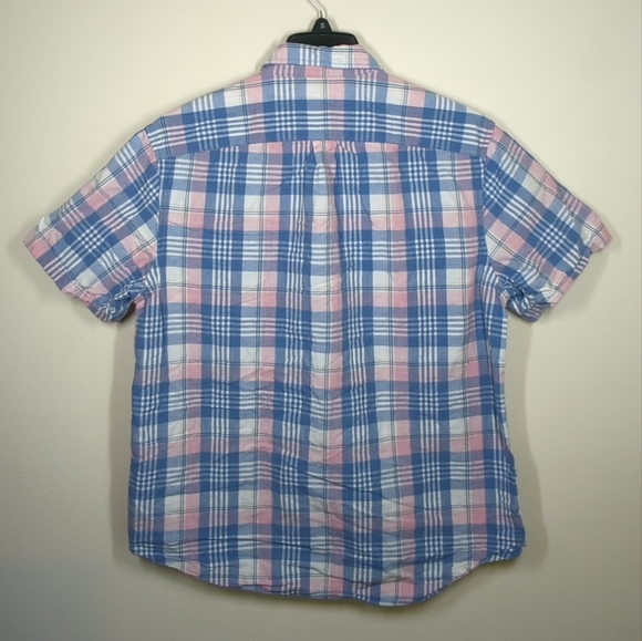 Michael Bastian Men’s Short Sleeve Button Down Shirt Blue/Pink Plaid Size M - Picture 6 of 6